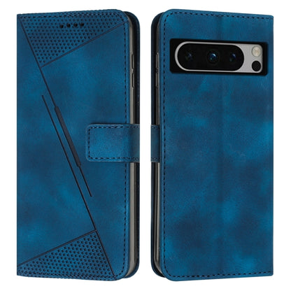 Blue leather phone case showing front flip and back camera cutout