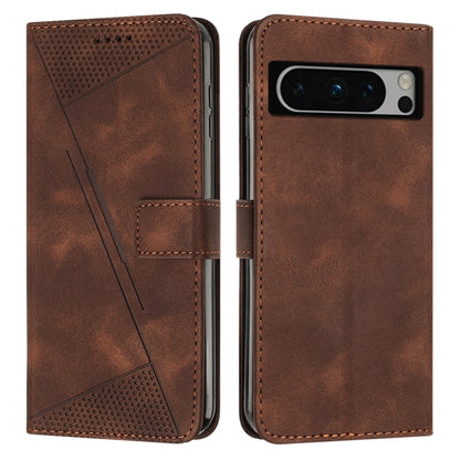 Brown leather phone case with lanyard, snap strap, perforated triangle design, card slot