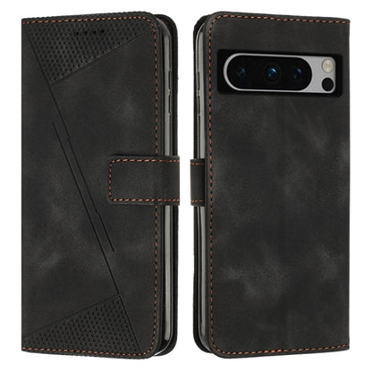 Black leather phone case with lanyard, snap strap, perforated triangle pattern, card slot