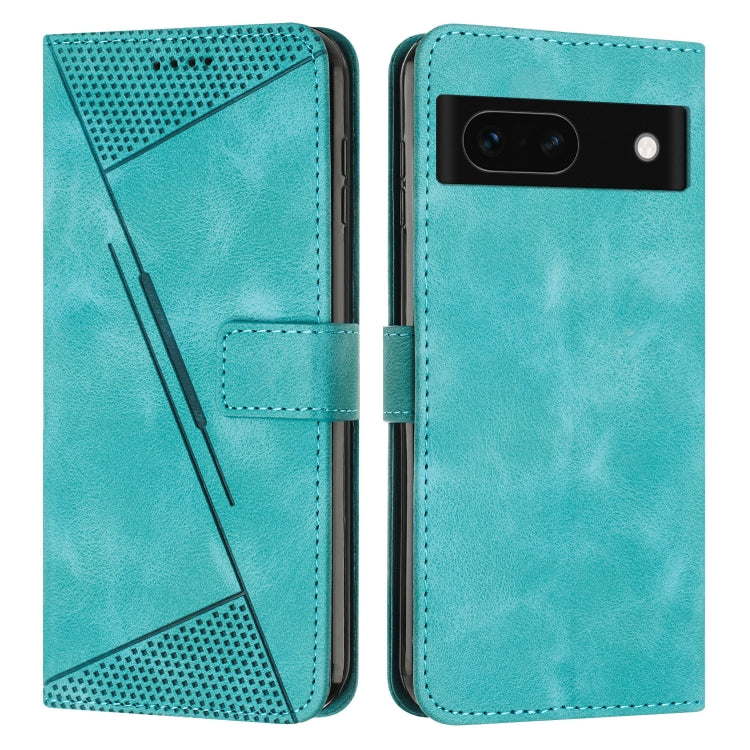 Teal leather phone case with geometric perforation and card slot