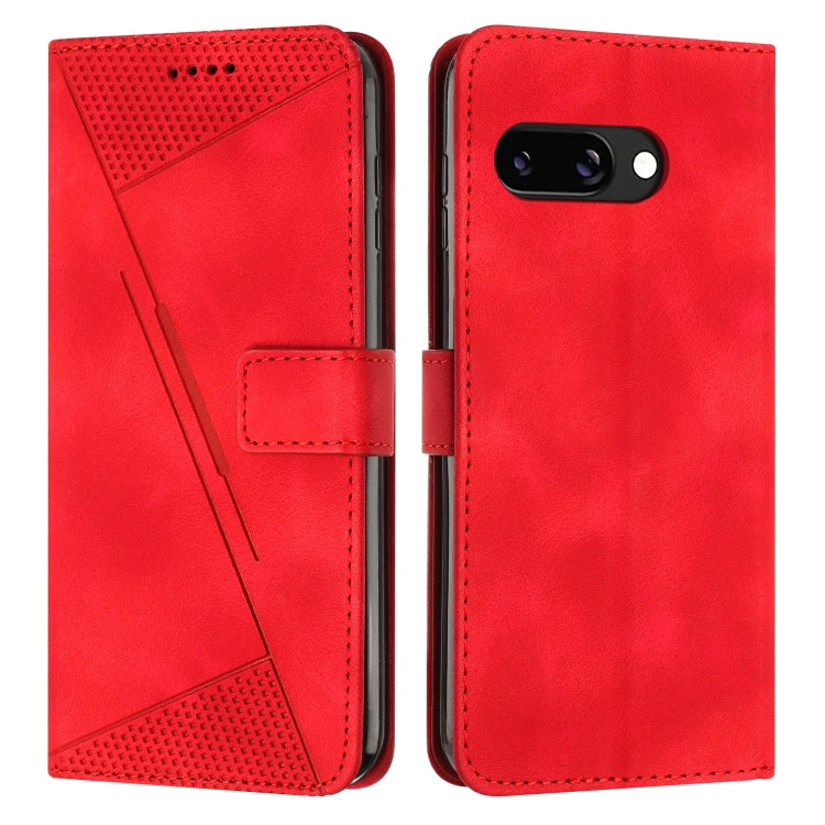 Red leather flip phone case with perforated triangle panel and stitched card pocket