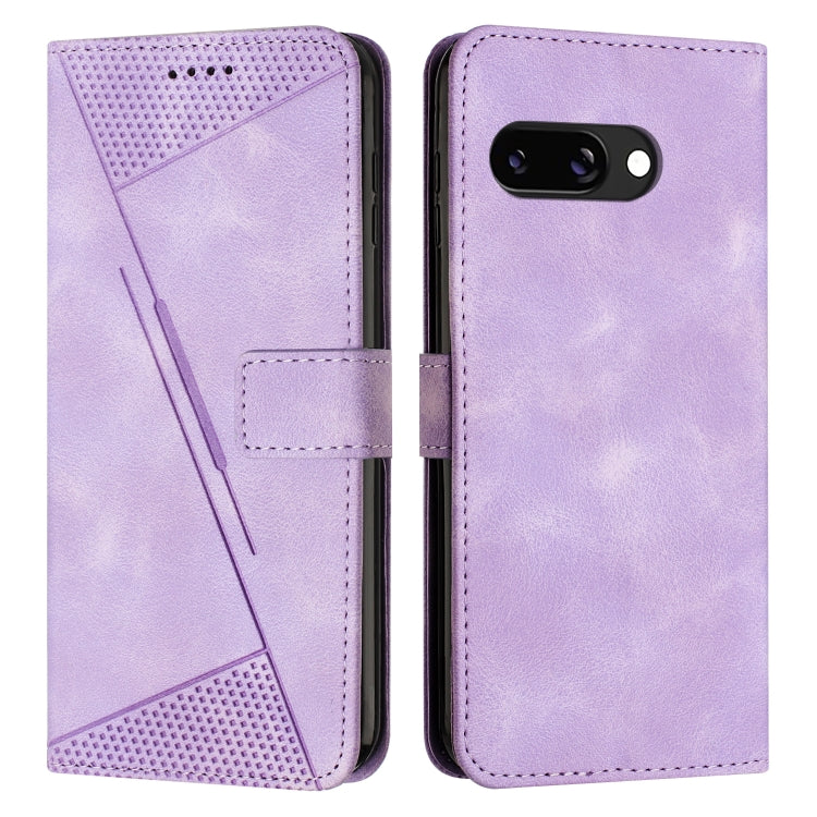 Purple leather flip phone case with perforated triangle panel and stitched card pocket