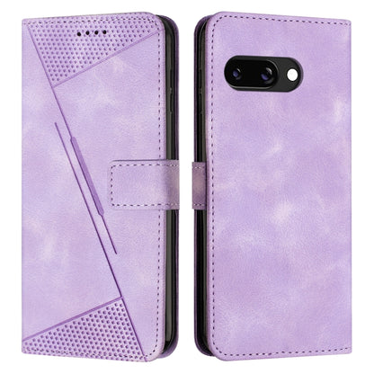 Purple leather flip phone case with perforated triangle panel and stitched card pocket