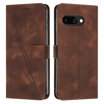 Brown leather flip phone case with perforated triangle texture and front camera cutout