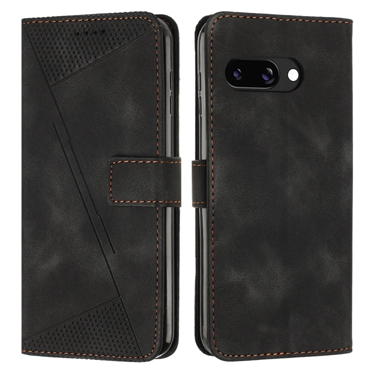 Black leather flip phone case with perforated triangle panel and stitched side card slot