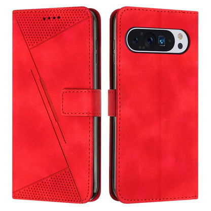 Red leather folio phone case with triangular texture, camera cutout, side closure