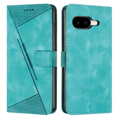 Teal leather folio phone case with triangular texture, camera cutout, side closure