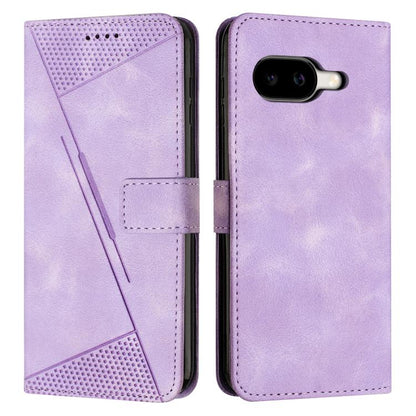 Purple leather folio phone case with triangular texture, camera cutout, side closure