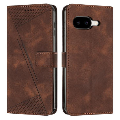 Brown leather folio phone case with triangular texture, camera cutout, side closure