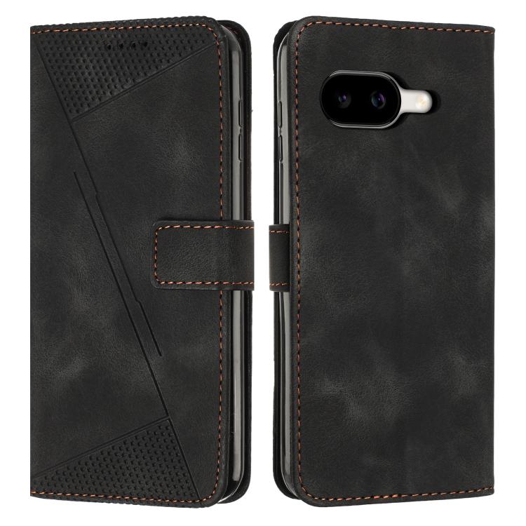 Black leather folio phone case with triangular texture, camera cutout, side closure