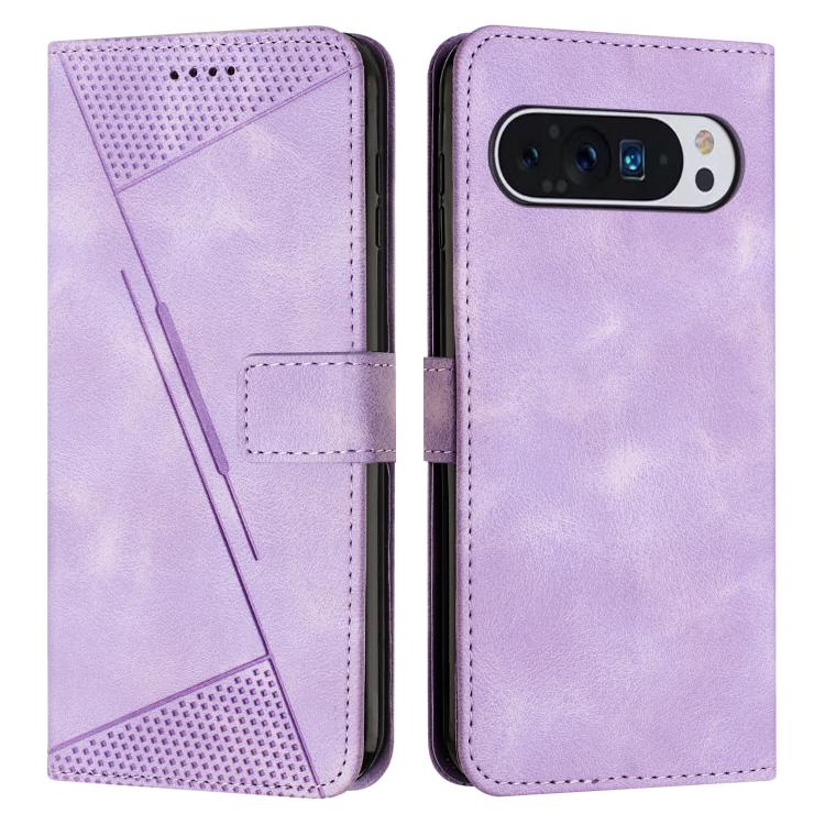 Purple leather phone case with card slot and perforated geometric panel on front
