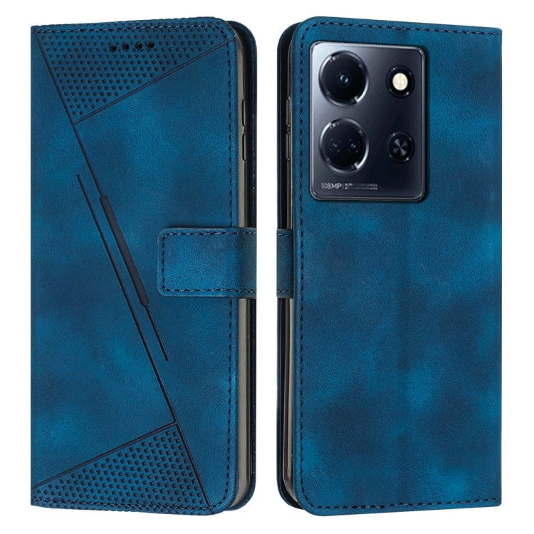 Blue leather flip phone case with perforated panel and card slot, camera cutout