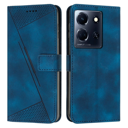 Blue leather flip phone case with perforated panel and card slot, camera cutout