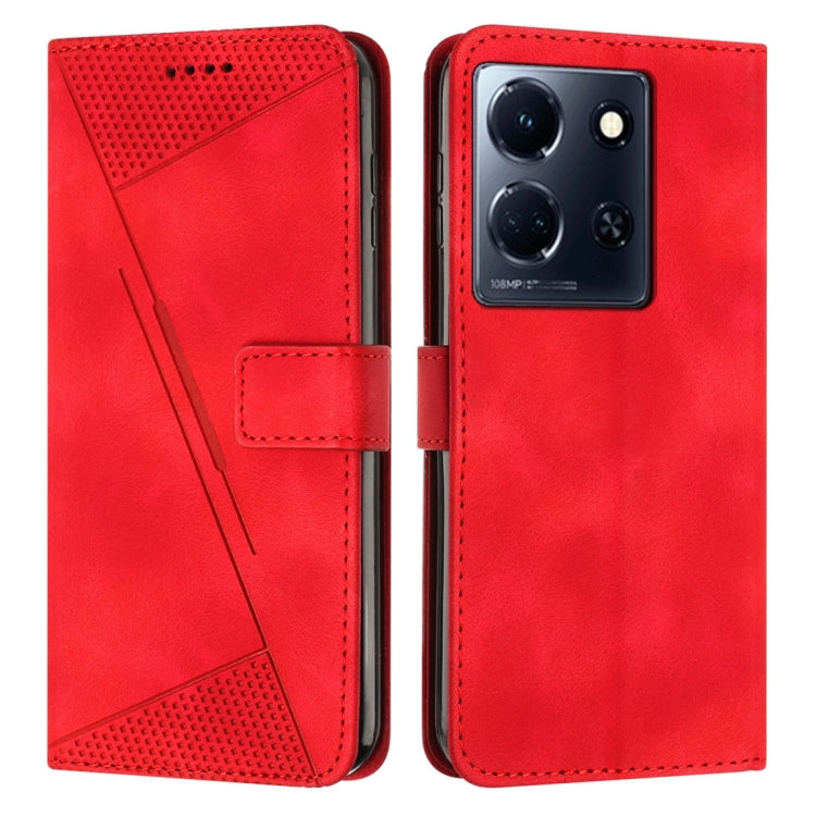 Red leather flip phone case with perforated panel and card slot, camera cutout