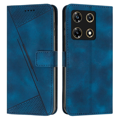 Blue leather flip phone case with perforated panel, card slot, and stitched edges