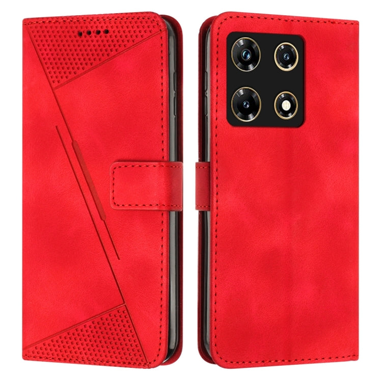 Red leather flip phone case with perforated panel, card slot, and stitched edges