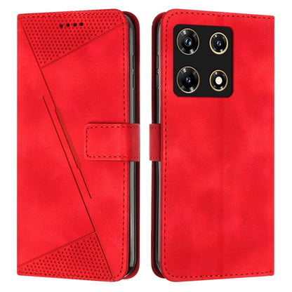 Red leather flip phone case with perforated panel, card slot, and stitched edges