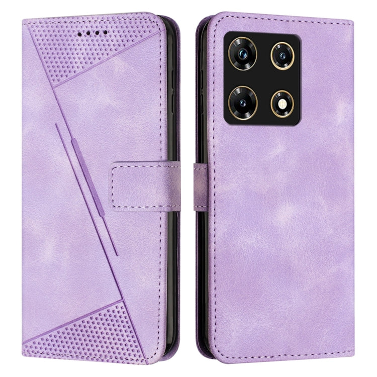 Purple leather flip phone case with perforated panel, card slot, and stitched edges
