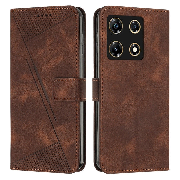 Brown leather flip phone case with perforated panel and card slot, stitched trim