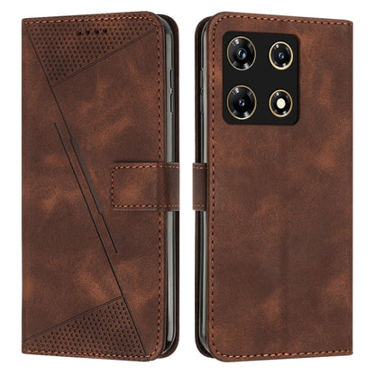 Brown leather flip phone case with perforated panel and card slot, stitched trim