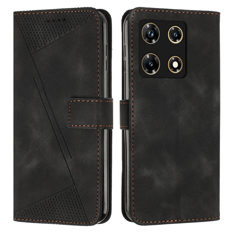 Black leather flip phone case with perforated panel and card slot, stitched trim