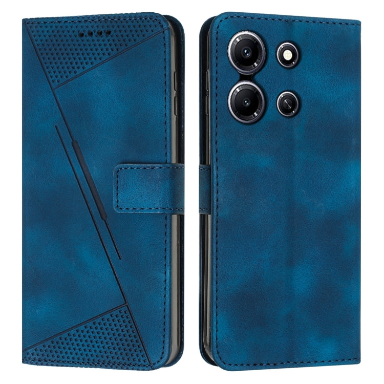 Blue leather flip phone case with camera cutout and front card slot