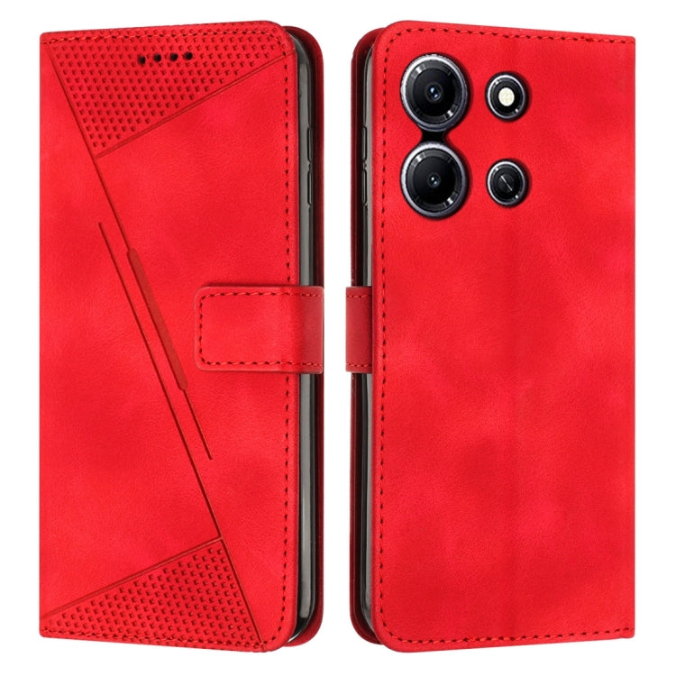 Red leather flip phone case with camera cutout and front card slot
