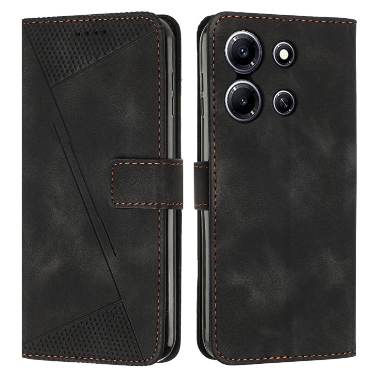 Black leather flip phone case with perforated panel, card slot, and stitched edges