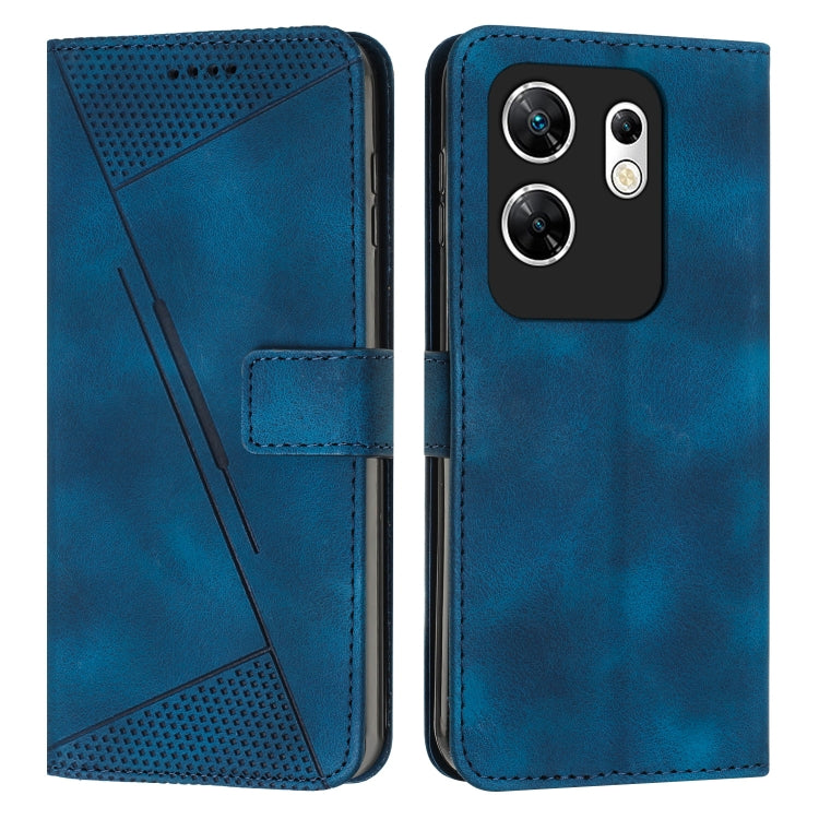 Blue leather-style folio phone case with textured top panel and stitched card slot
