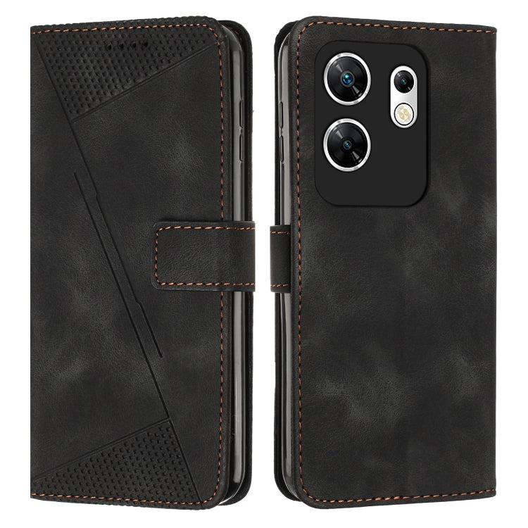 Black leather phone case with triangle texture, card slot and camera cutout