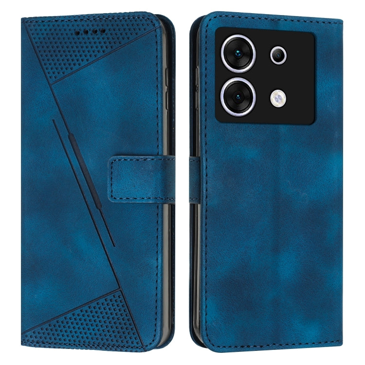 Blue leather phone case with triangle texture, card slot and camera cutout