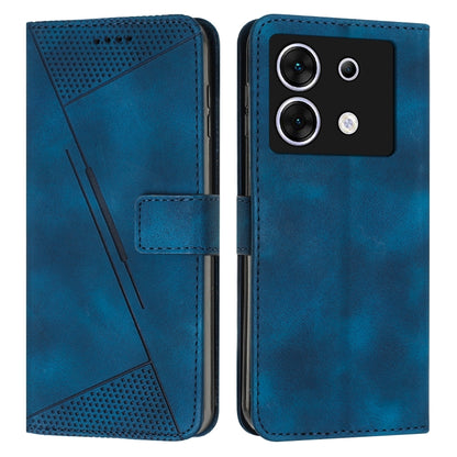 Blue leather phone case with triangle texture, card slot and camera cutout