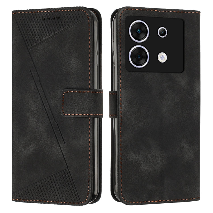 Black leather phone case with front flip cover and back with camera cutout