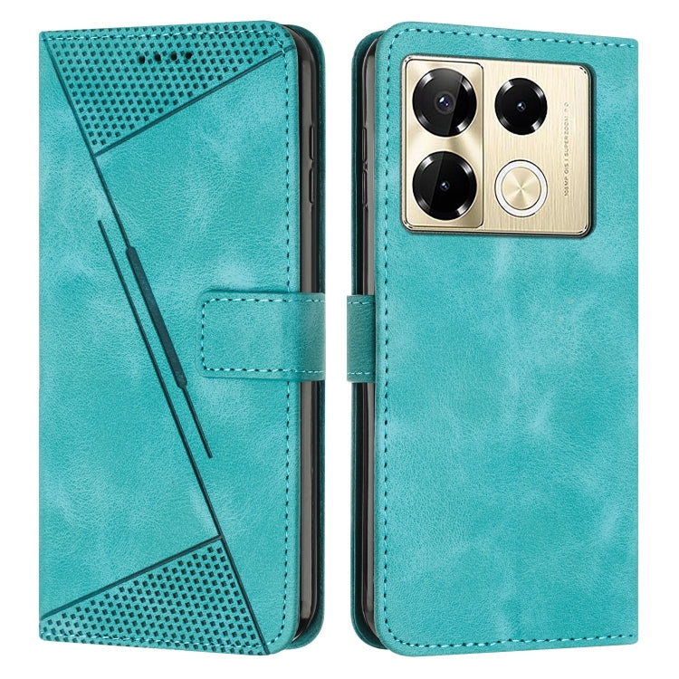 Teal leather phone case with textured panel and diagonal stripe, phone front visible