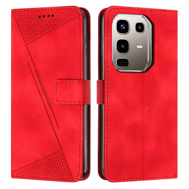 Red leather phone wallet case with textured card slot and diagonal stripe