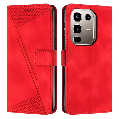 Red leather phone wallet case with textured card slot and diagonal stripe