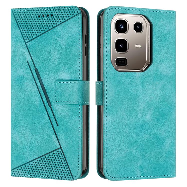 Teal leather phone wallet case with textured card slot and diagonal stripe