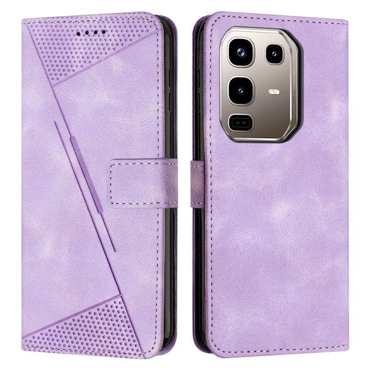 Purple leather phone wallet case with textured card slot and diagonal stripe