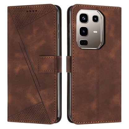 Brown leather phone wallet case with textured card slot and diagonal stripe