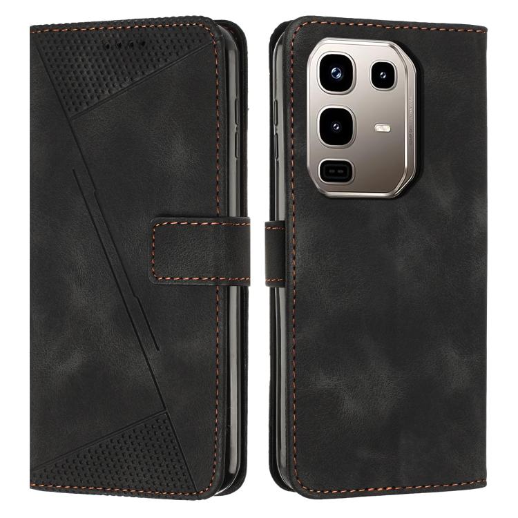 Black leather phone wallet case with textured card slot and diagonal stripe