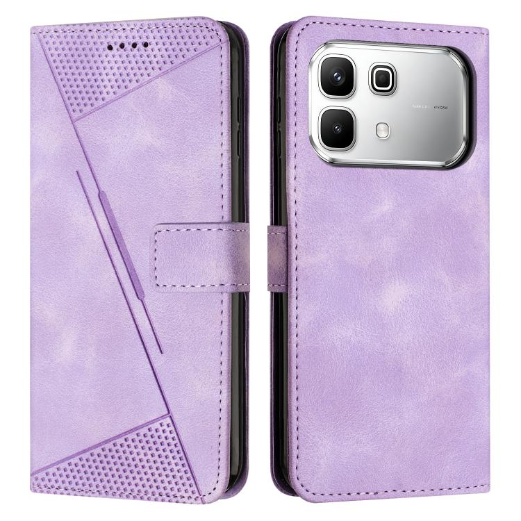Purple leather-style flip phone wallet case with perforated top panel and card slot