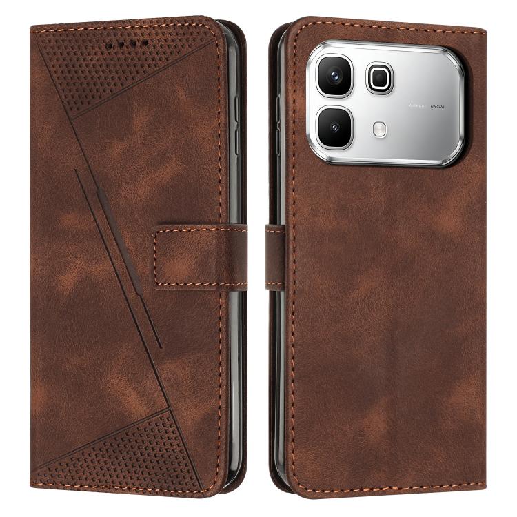 Brown leather-style flip phone wallet case with perforated top panel and card slot
