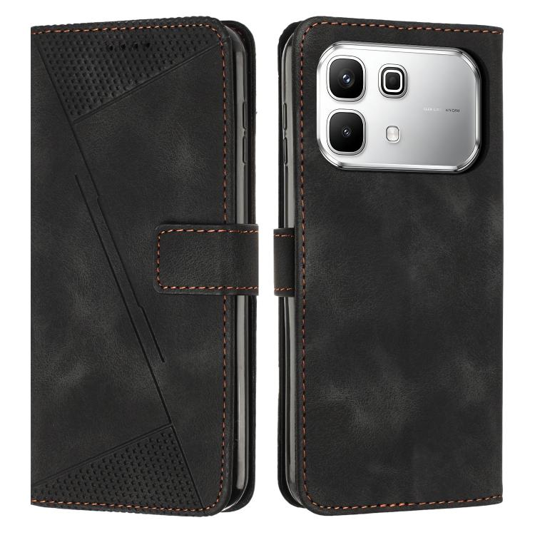 Black leather-style flip phone wallet case with perforated top panel and card slot