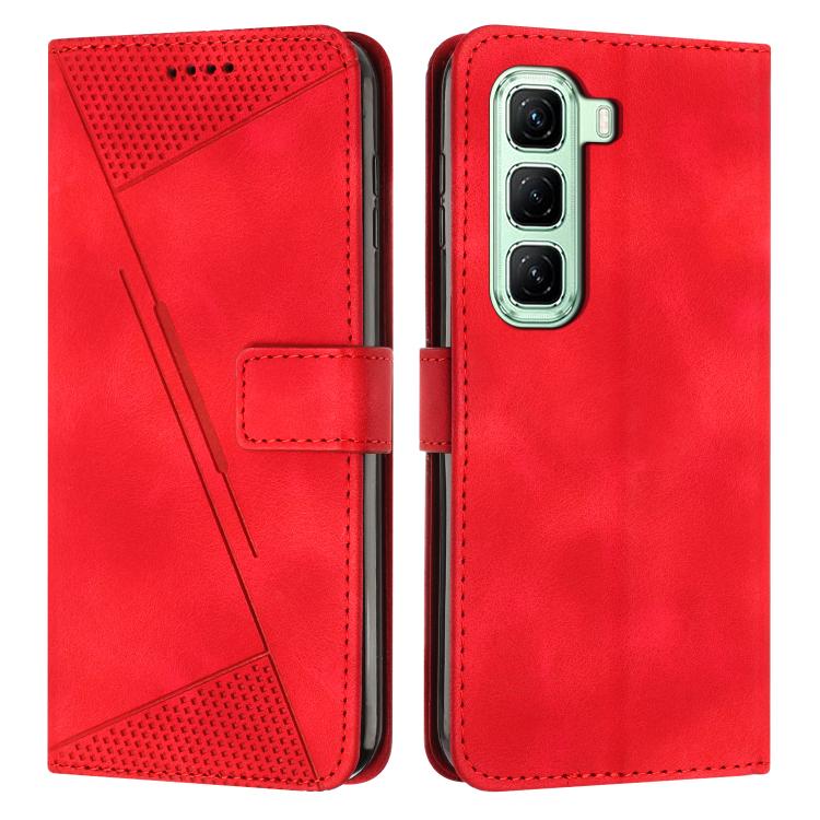 Red leather phone case with lanyard, perforated panel and flip card pocket