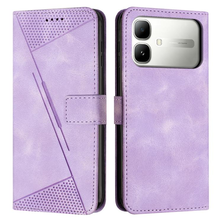 Purple leather-style flip phone wallet case with card slot and perforated pattern