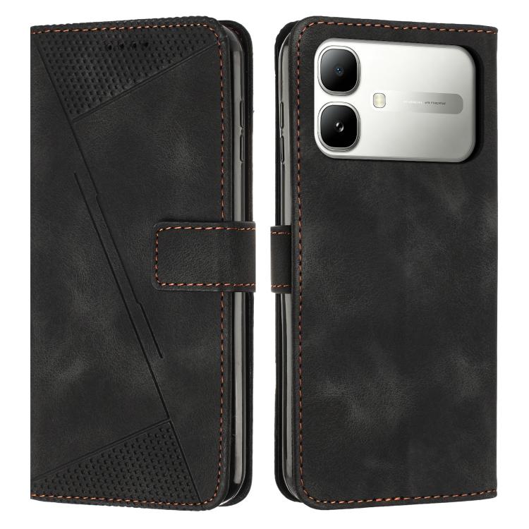 Black leather-style flip phone wallet case with card slot and perforated pattern