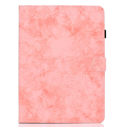 Pink marble-texture folio tablet case with stitched edges and side cutouts
