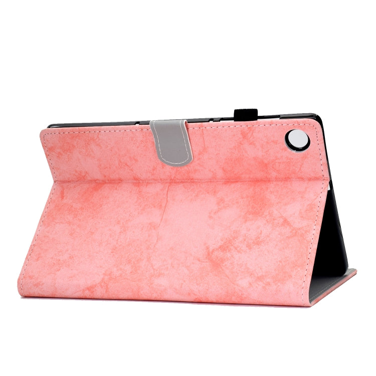 Pink folio case opened into a viewing stand with front cover and camera opening