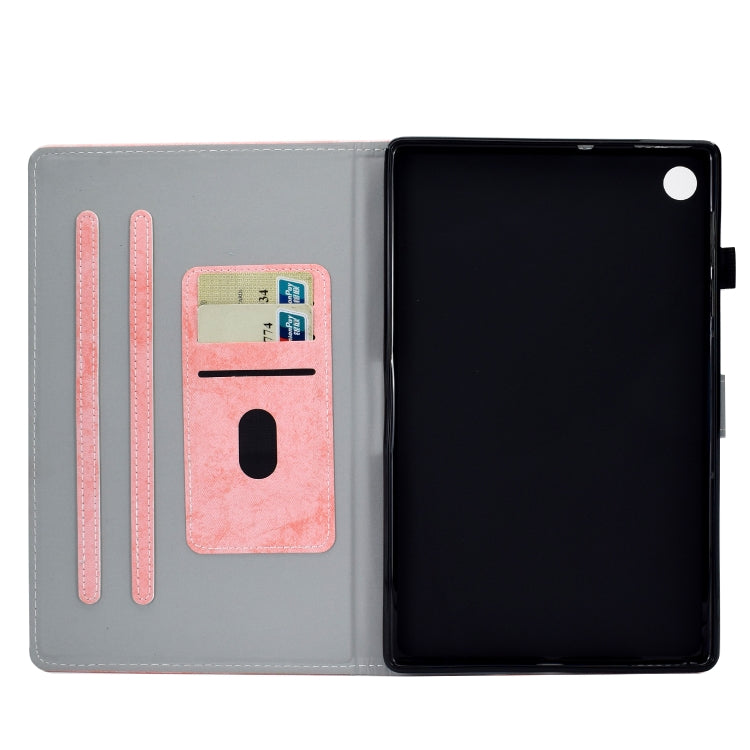 Gray interior folio case with pink card slot pocket and anti-slip strip