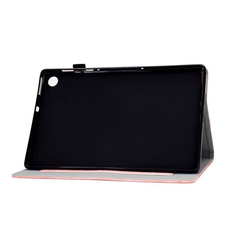 Tablet case in stand mode with anti-slip base strip and protective edge lining